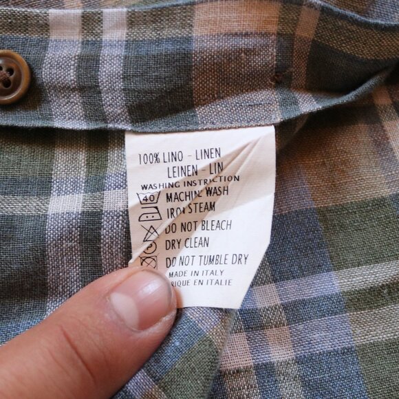 Maurizio Baldassari Brera Shirt Men's L Plaid 100% Linen Button-Down Azure Gray - Picture 8 of 8